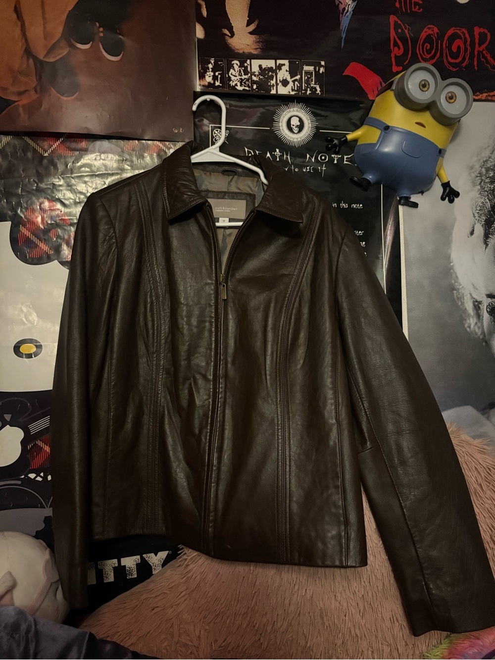 dark brown leather jacket